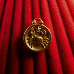 Gold Cancer pendant on a red textured background