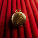 Gold pendant with Leo Constellation on a red textured background